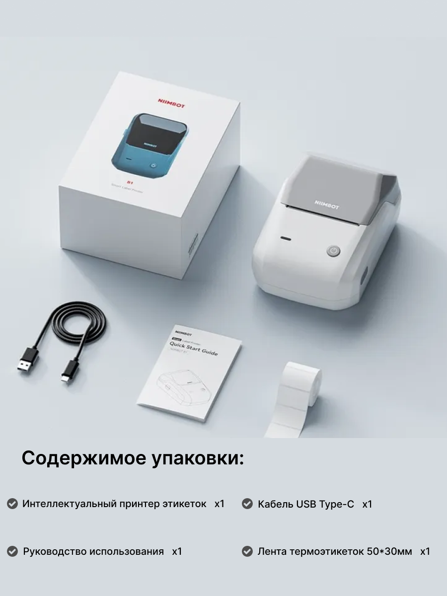 Принтер для этикеток наклеек термопринтер B1 портативный Серый — фото 1