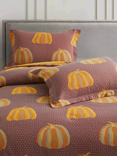 Изображение товара Постельное белье евро Pumpkin Dreams комплект с одеялом 200х220, хлопок, темно-розовый, горчичный