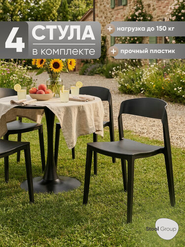 Изображение товара Стулья для кухни 4 шт Moris, пластиковый каркас, со спинкой, черные