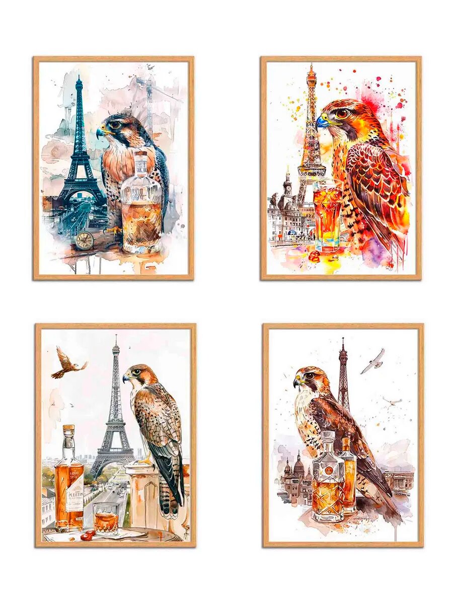 Птица сокол Пьет Виски, 4 Плаката, 30x21см