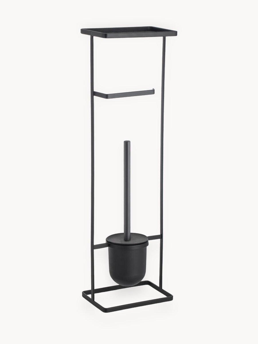 Напольный держатель для туалетной бумаги 3 в 1 с полкой и ершиком из нержавеющей стали черный
