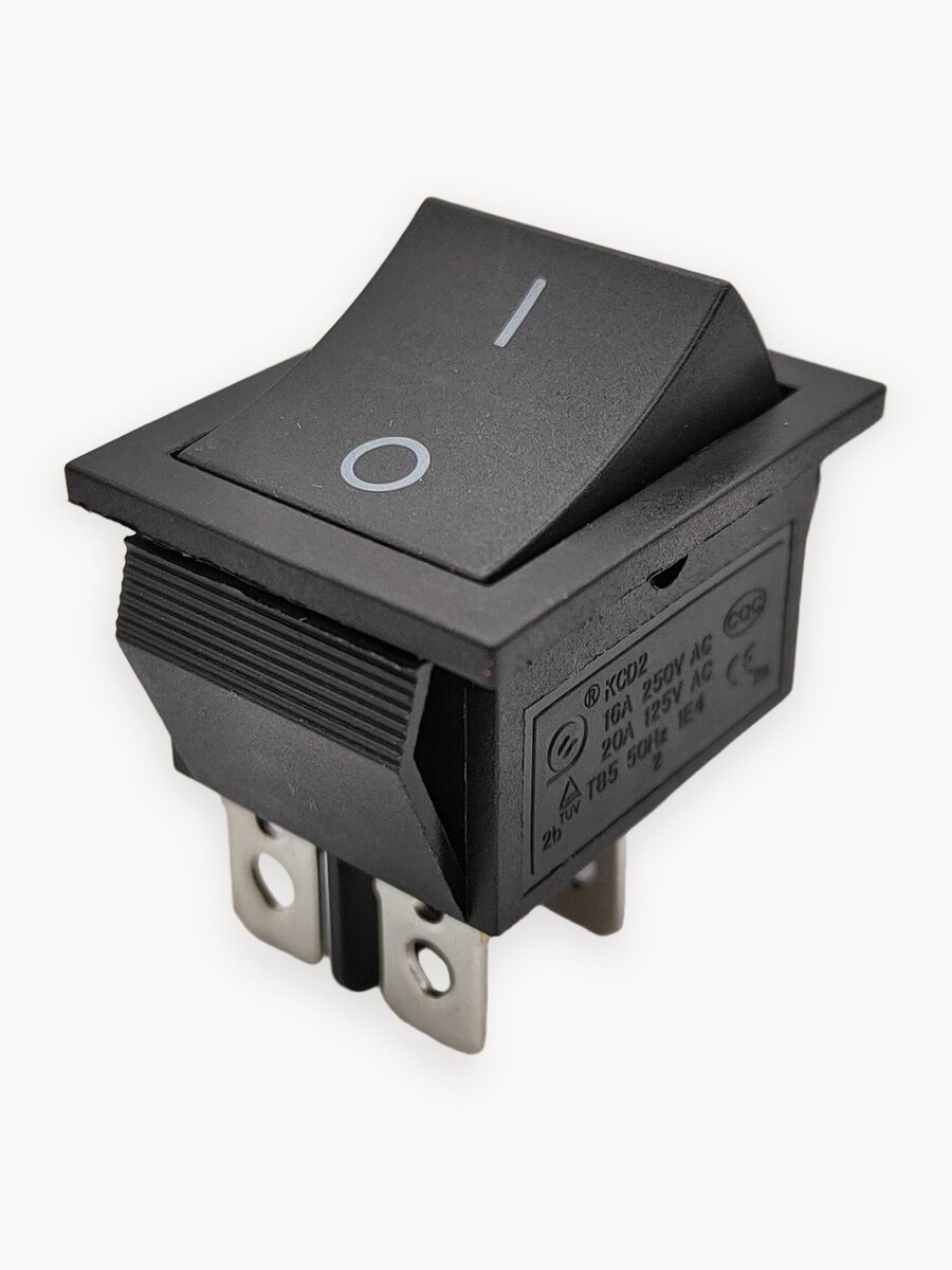 Выключатель клавишный 250В, 16А, (4с), ON-OFF, черный (комплект с клеммами и термоусадкой)