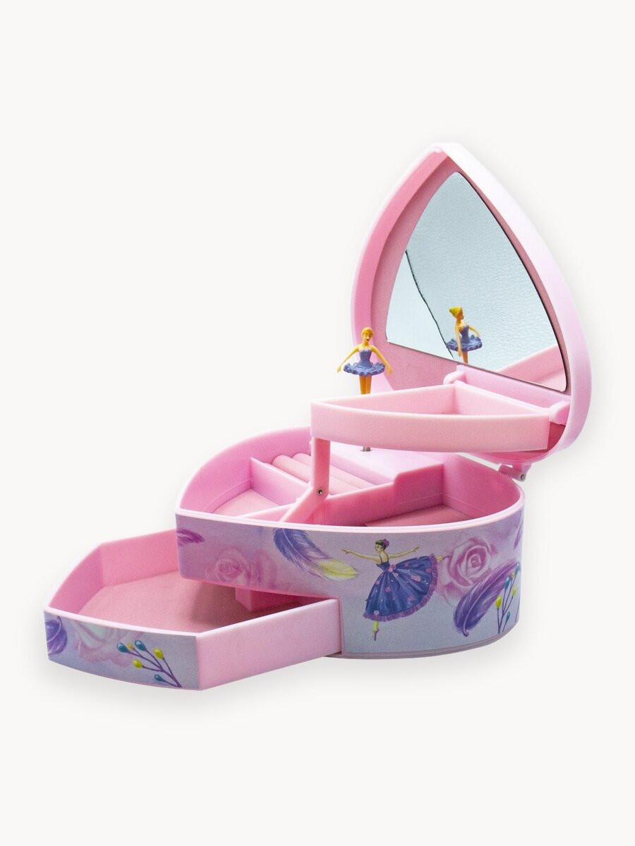 Музыкальная шкатулка раскладная в форме сердечка с балериной