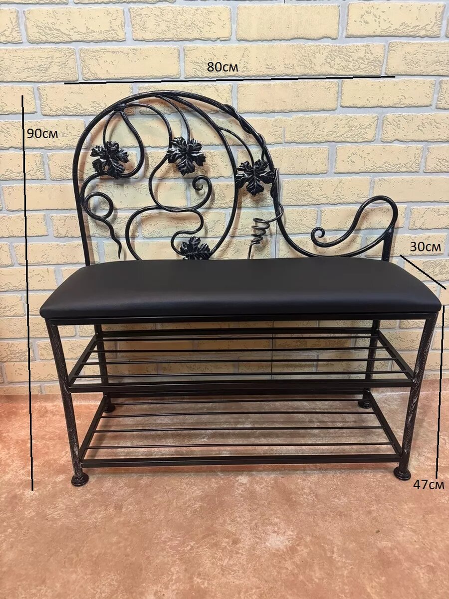 Кованая банкетка №16, Студия кованой мебели Нива, иск. кожа, цвет серый