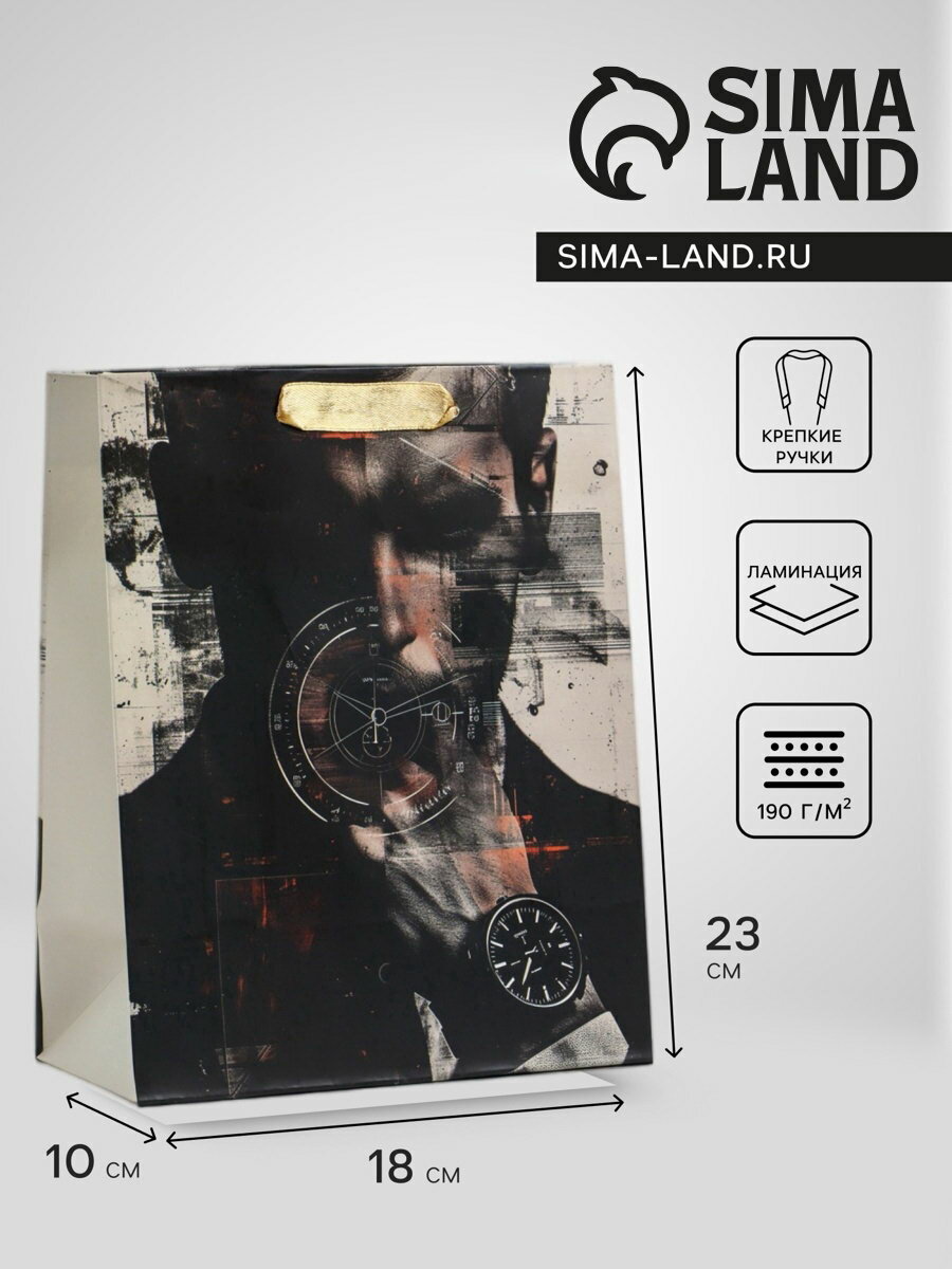 Пакет подарочный вертикальный Time MS 18x23x10 см отделка пакета: декор