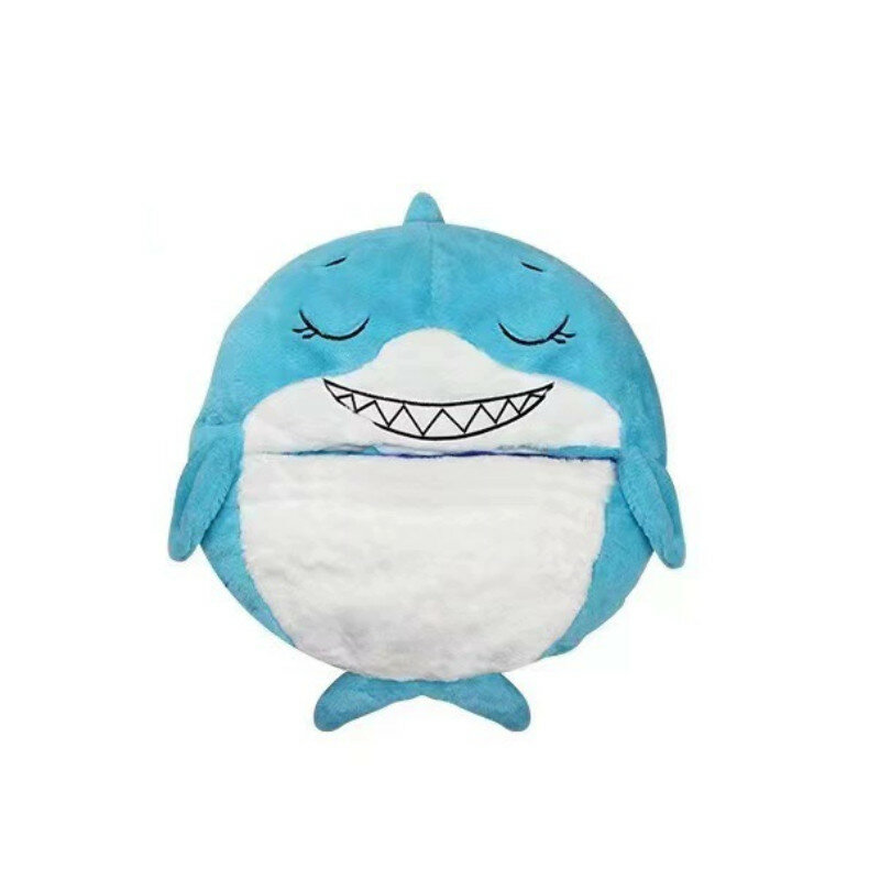 Спальный мешок детский с мультяшными изображениями акулы совы единорога панды флисовый складной голубой размер 160x60см