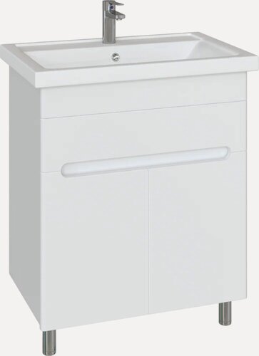 Изображение товара Тумба с раковиной SanStar Модена 70 напольная, 71 см, белая, глянцевая, из МДФ, с ящиками, с дверками, раковина для ванной, фарфоровая, прямоугольная, встроенный слив-перелив