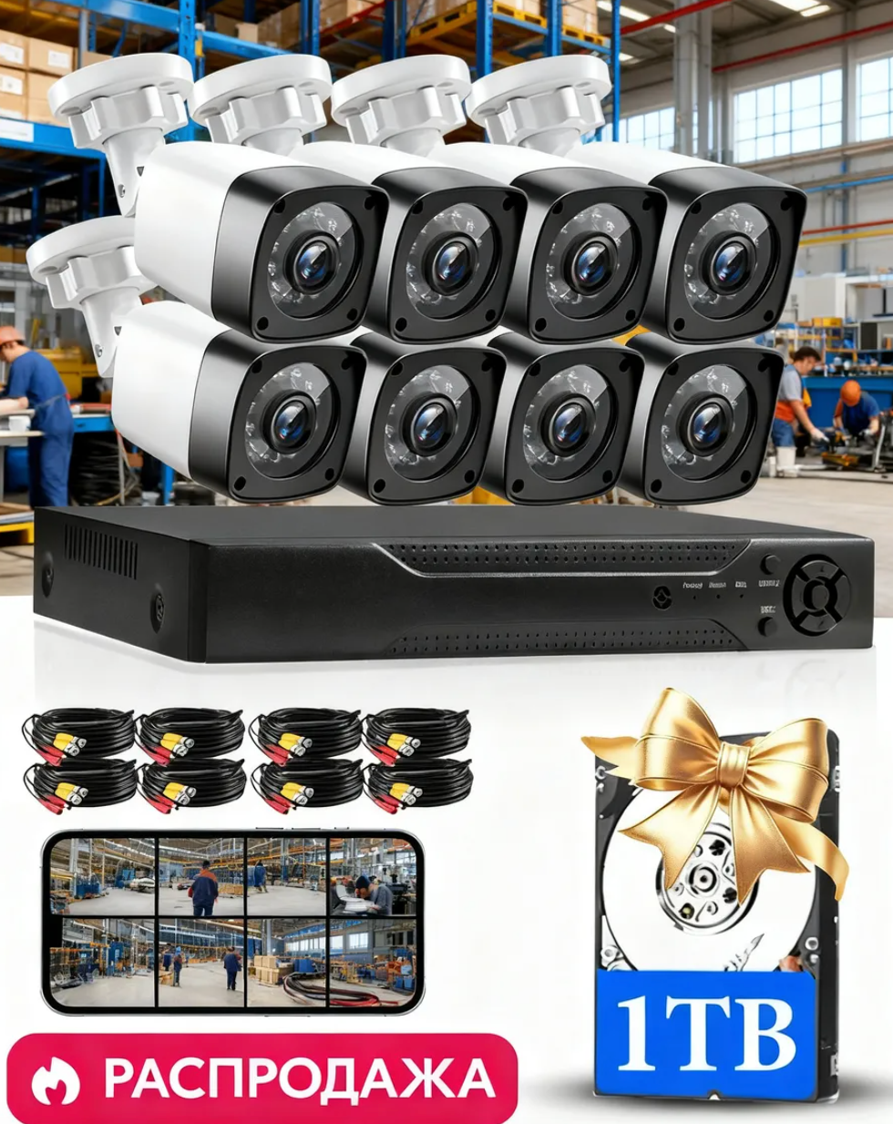 Готовый комплект видеонаблюдения 8-канальная 8 уличные камерыкомплект видеонаблюдения уличная 4Мп PoE-камера