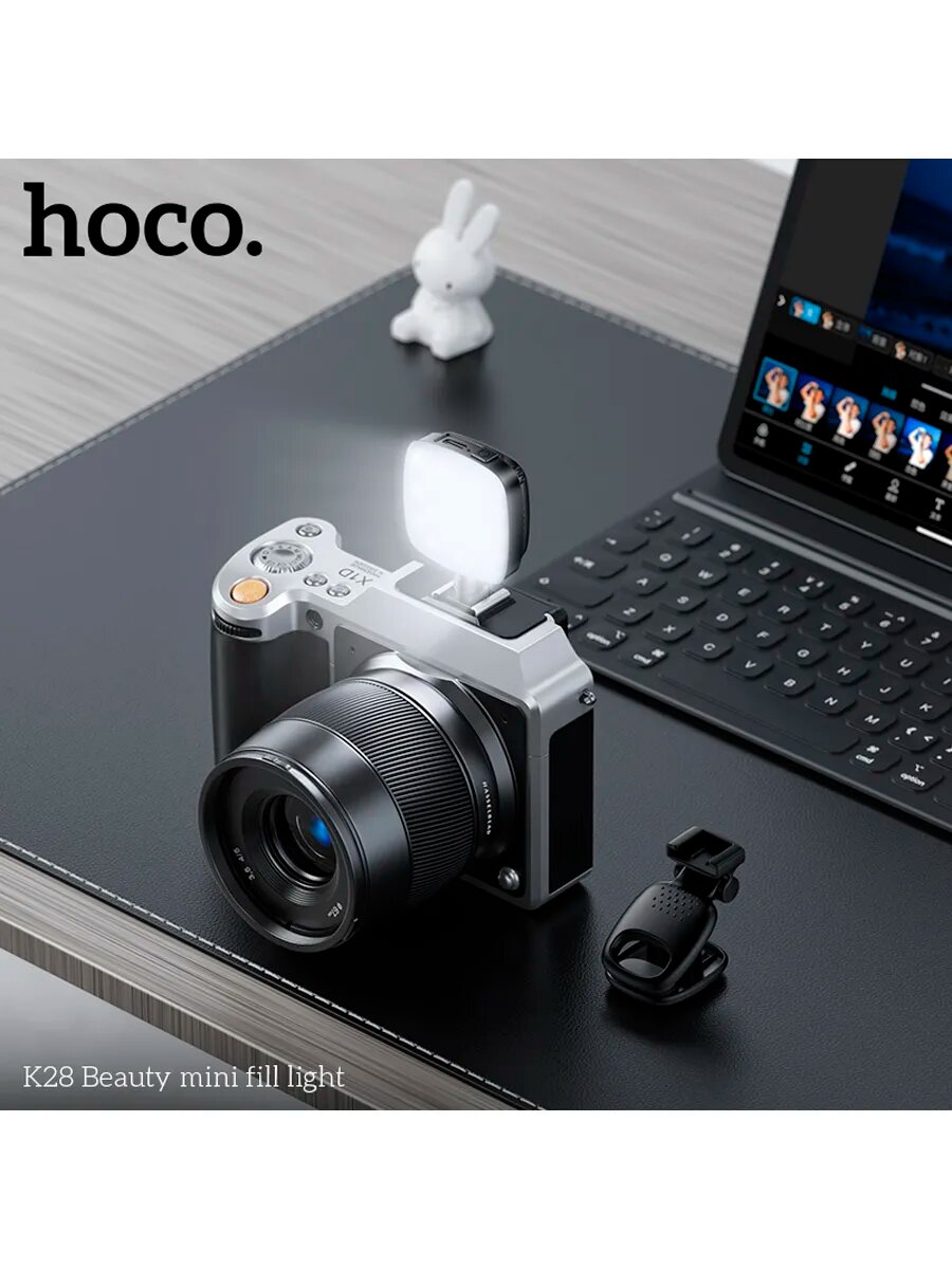 Накамерный свет Hoco K28, теплый и холодный свет, крепление-зажим, 115x45x31мм, 30г