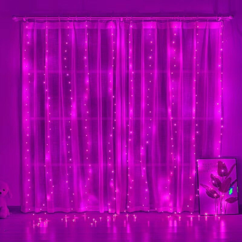 Светодиодная гирлянда-штора 3х3 / бахрома / дождик / занавес / роса, новогоднее украшение 300х300 см, разноцветный