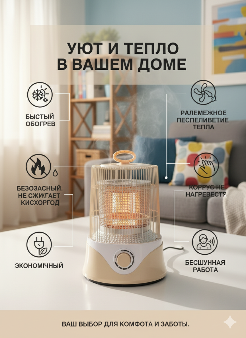 Обогреватель "Уют и Тепло в Вашем Доме", компактный, бесшумно работает, до 20 м², 2 шт.