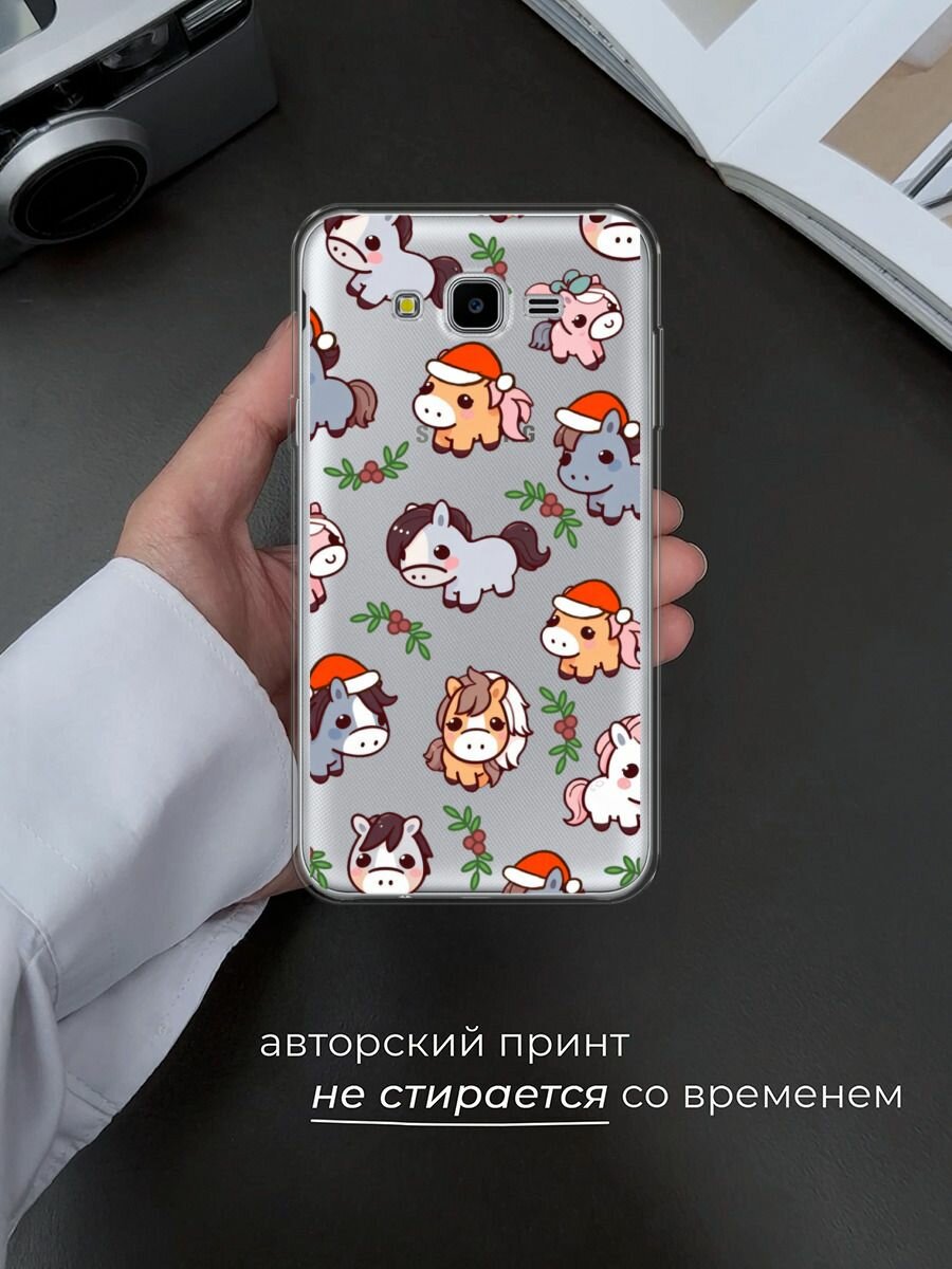 Чехол на Samsung Galaxy J7 Neo / Самсунг Галакси Джей 7 Нео с принтом "Милые лошадки паттерн", прозрачный — фото 1