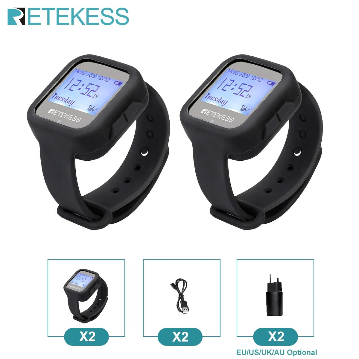 Водонепроницаемый беспроводной приемник часов Retekess TD106 2 шт для ресторана пейджера вызова официанта 433 МГц для кальяна кафе офиса бара клуба отеля