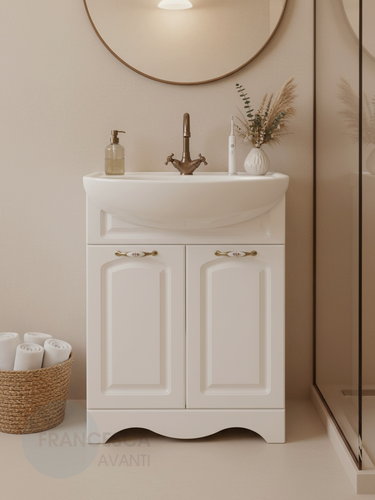 Изображение товара Тумба с раковиной для ванной Империя 60 белый, с подсветкой (2 дв. ум. Уют 60)