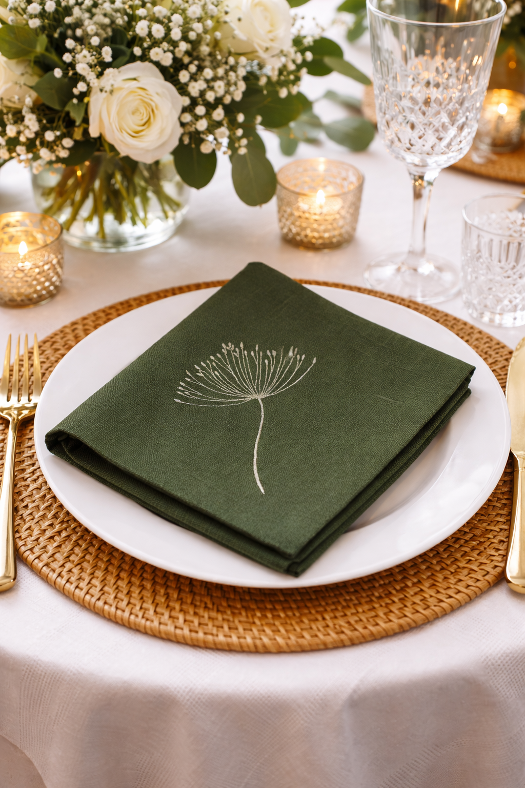 Салфетки сервировочные с вышивкой из 100% льна 45*45 см, набор из 3 штук