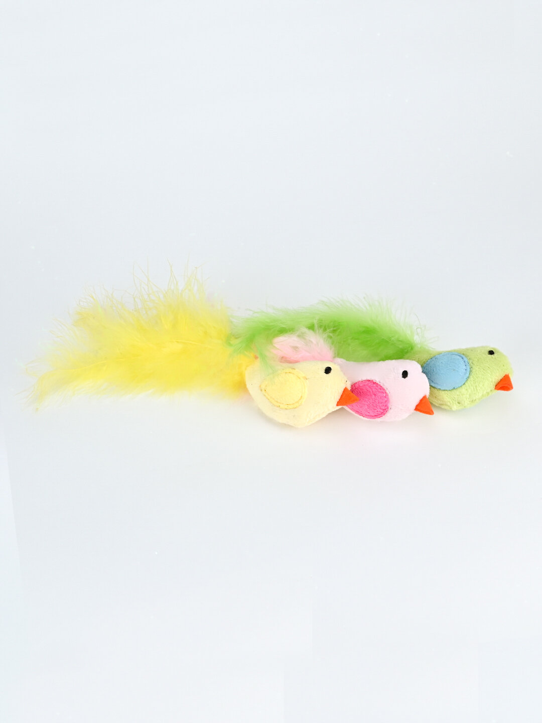 Игрушка для кошек "Птичка с перышком", розовая, 1 шт, текстиль и перо — фото 1