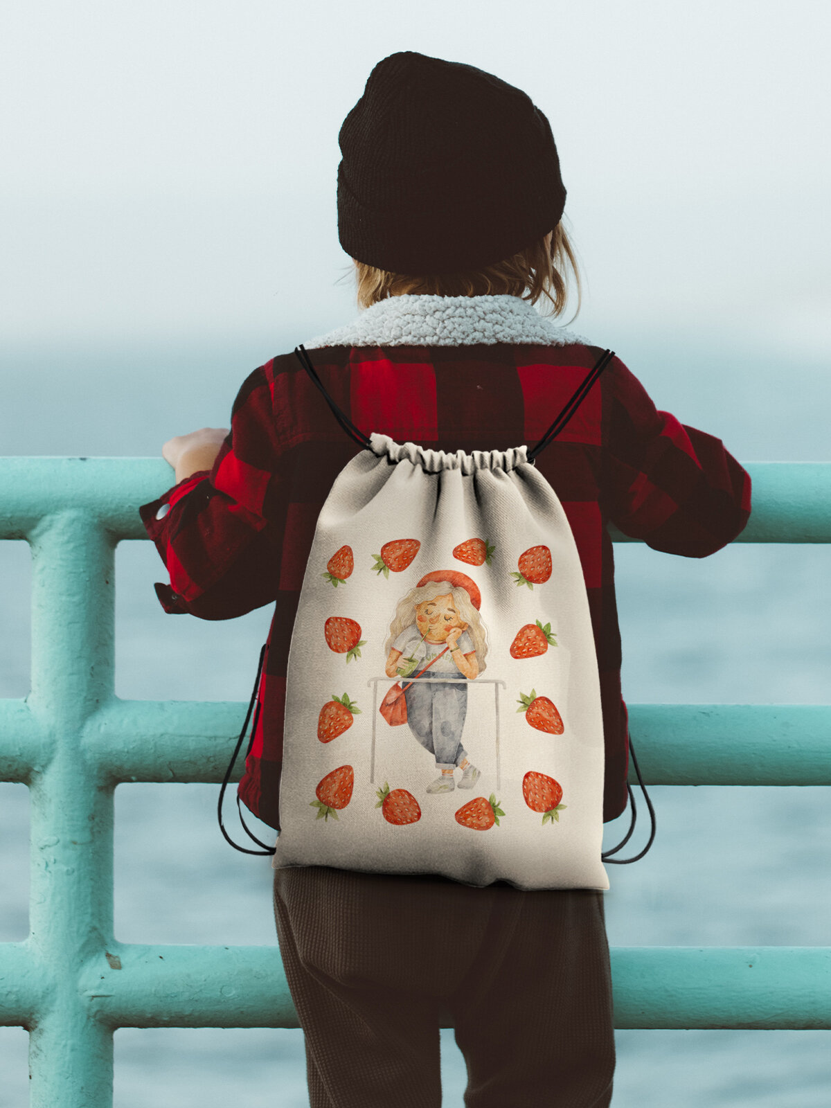 Сумка для сменной обуви Gerasim "Клубничный рай", эко-ткань хлопок/полиэфир, 38х29х6 см