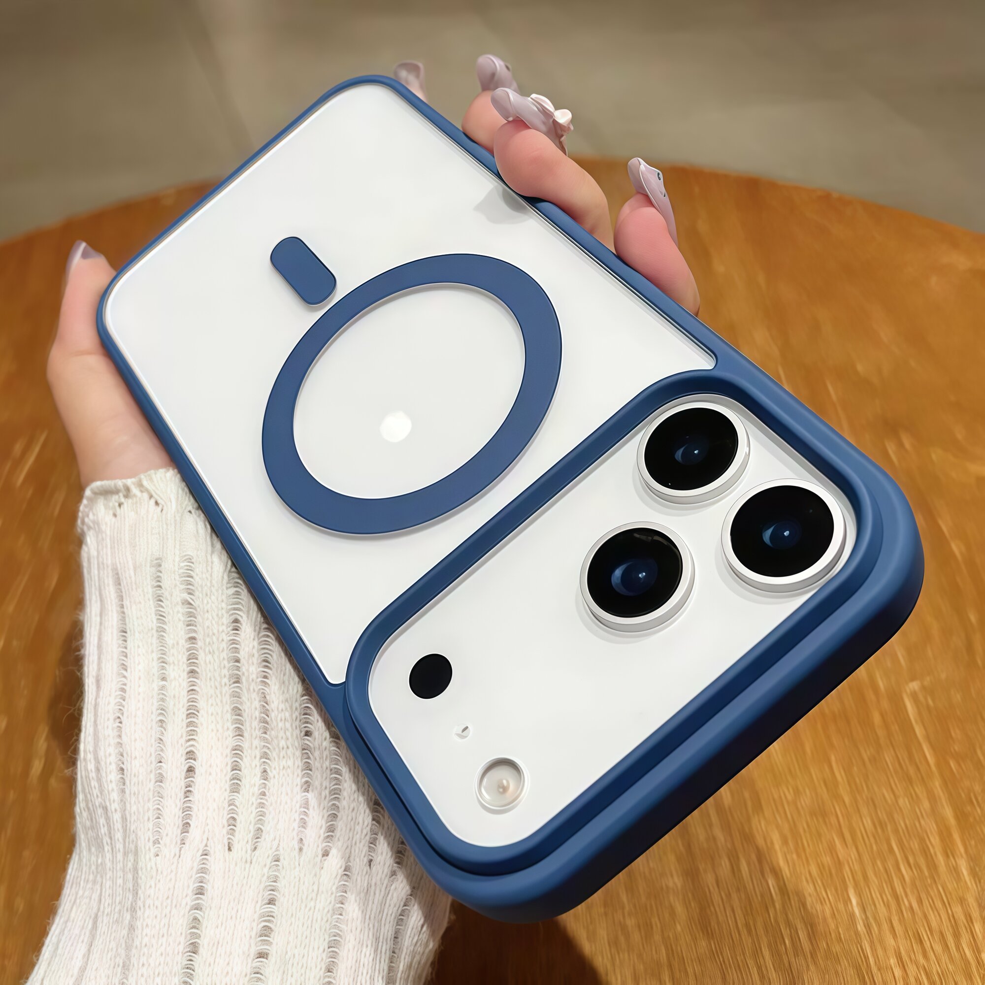 Чехол-бампер MAGSAFE, прозрачный, для iPhone 17 Pro Max, резиновый, синий