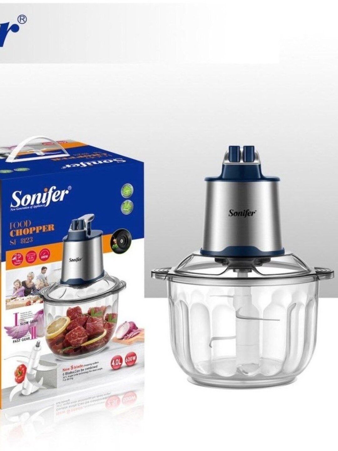 Измельчитель чоппер Sonifer Food Chopper SF-8057, 600 Вт, 4 л, Серебряный