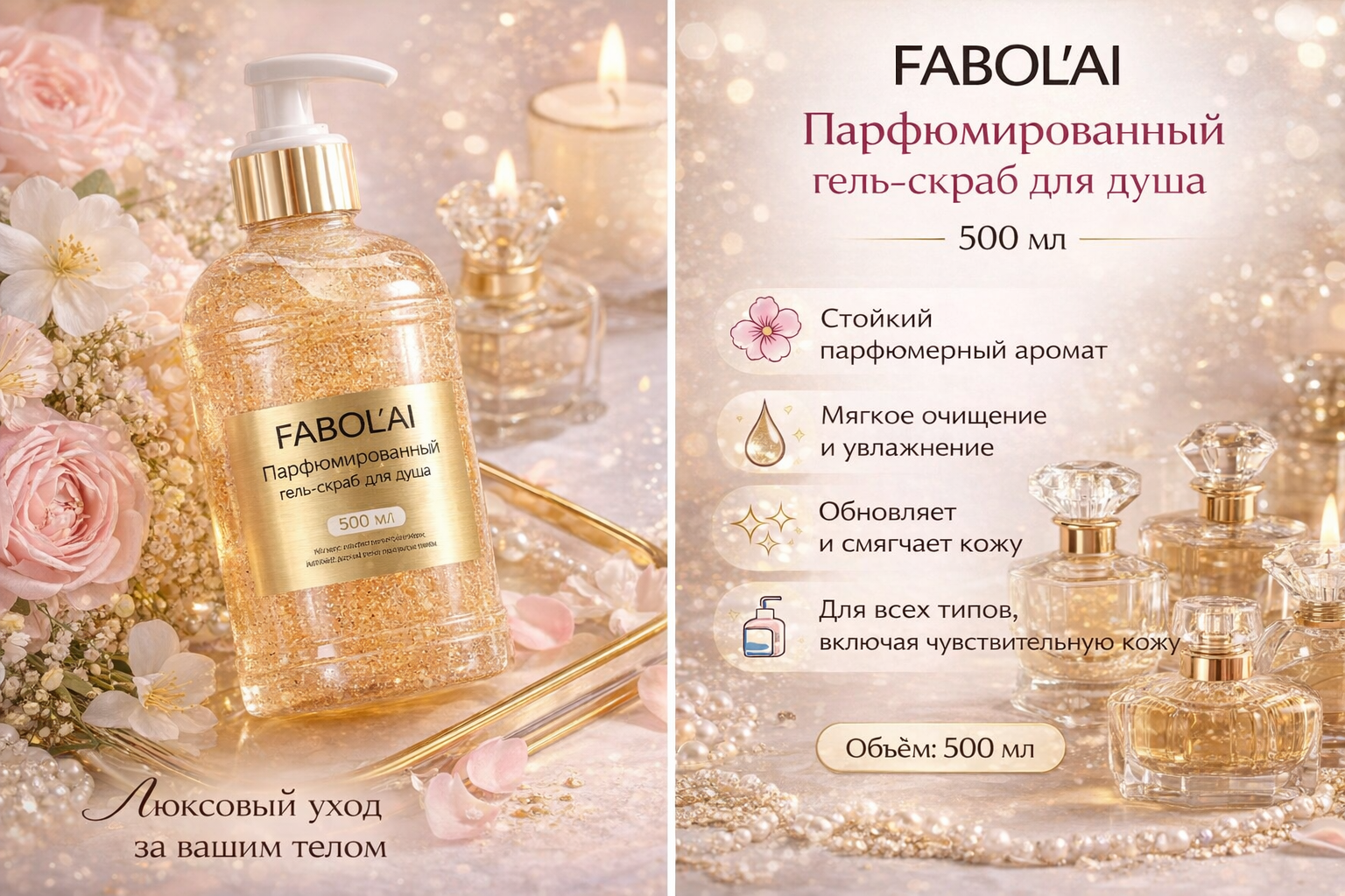 Перфорированный гель-скраб Fabol’ai Rich Fragrance, для душа, 500мл