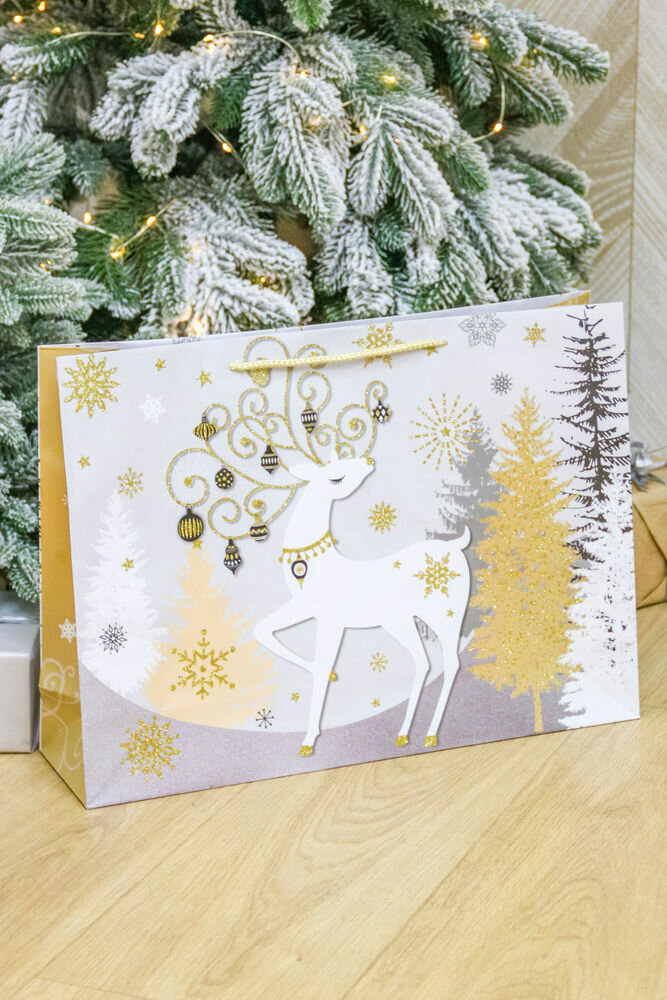 Подарочный пакет элегантное рождество (с оленем), 33х46 см, Due Esse Christmas (H2-1810)H3-1910-3