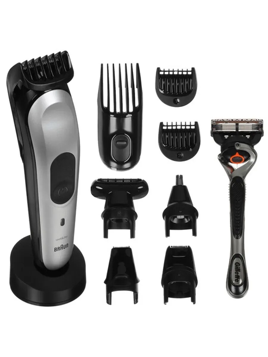 Триммер мужской для стрижки Braun MGK7920TS серебристый/черный