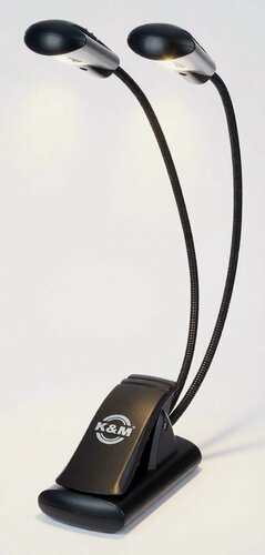Изображение товара K&M 12243-000-55 Двойная подсветка для нот на прищепке, 1 LED, питание от 3 батареек ААА, чёрная