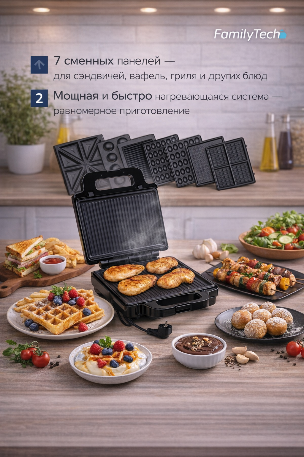 Многофункциональная вафельница 7 в 1 Sonifer SF-6144, Сэндвичница, Гриль-вафельница 7 в 1 Sonifer