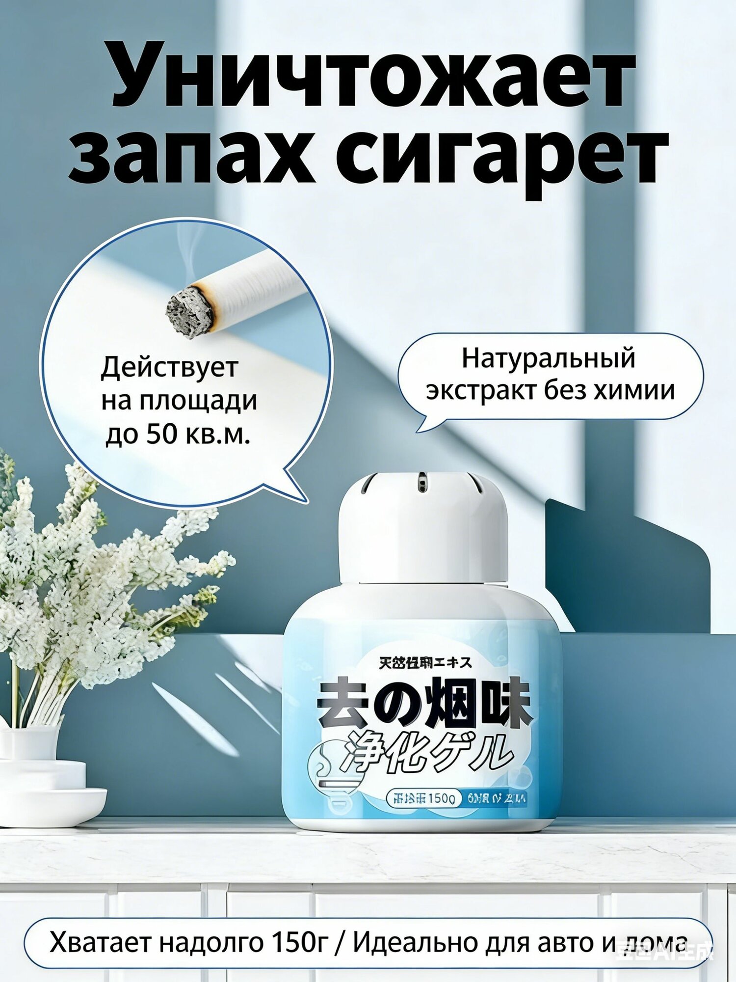 Абсорбент запаха табачного дыма для дома и автомобиля (твердый, 150 г)