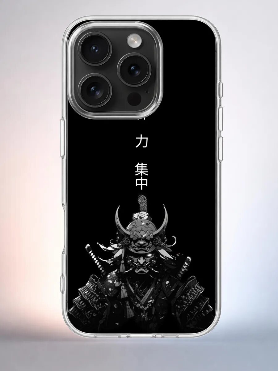 Чехол iPhone 15 Pro самурай-они силиконовый