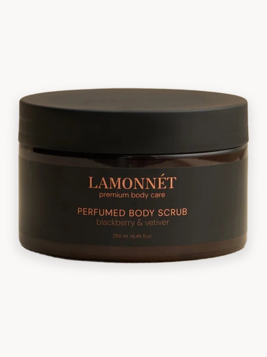 LAMONNET Парфюмированный скраб для тела, антицеллюлитный, с ароматом листа смородины, ежевики и ветивера, 375 гр