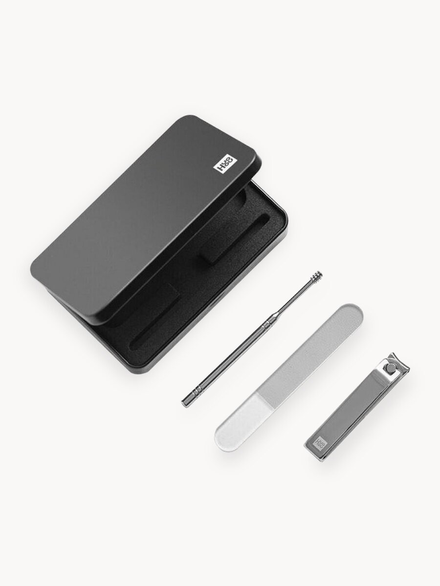 Маникюрный набор HuoHou No Splash Nail Clippers Set HU0210, в металлическом кейсе, черный