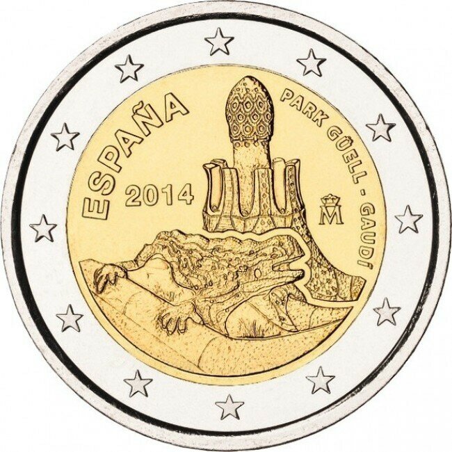 Монета 2 евро Парк Гуэль Гауди. Испания, 2014 UNC