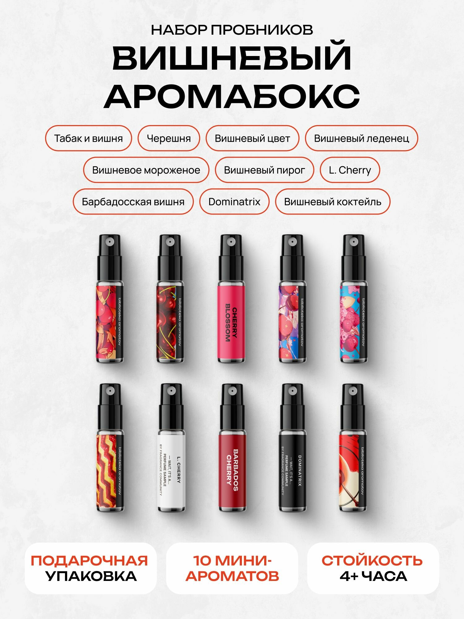 Библиотека ароматов подарочный набор пробников Вишневый аромабокс 10 миниатюр по 1,5 мл — фото 1