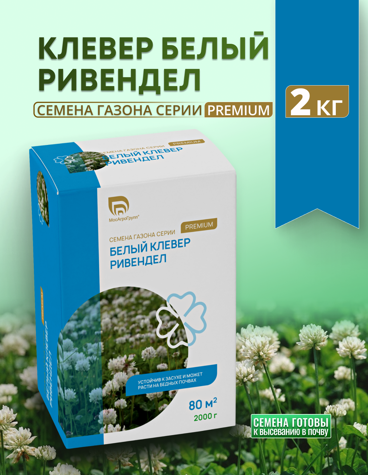 Семена Клевер белый Ривендел 2кг Мосагрогрупп газонная трава