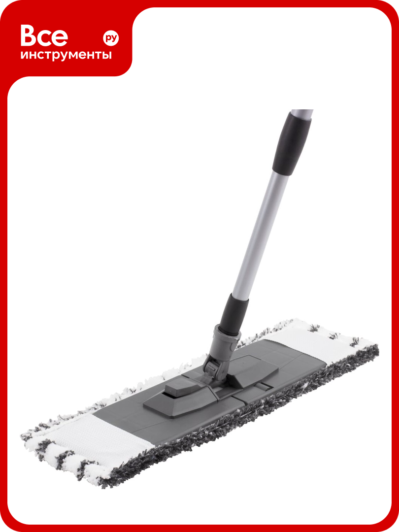 Швабра для влажной уборки In Loran плоская  микрофибра  серая  44х13 см  телескопическая ручка 71 120 см  арт  BS 012P