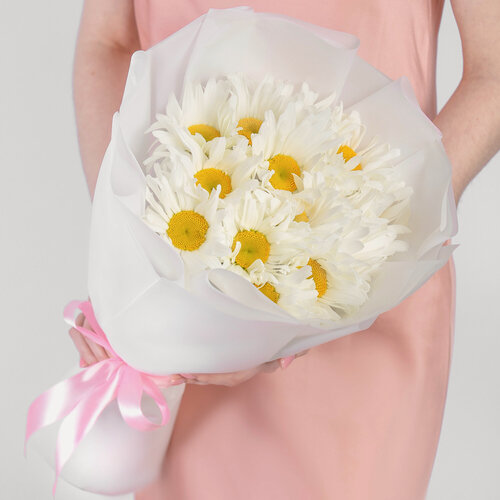 Изображение товара Букет Мегацвет24, "Ромашки садовые", 15 цветов, дизайнерская упаковка