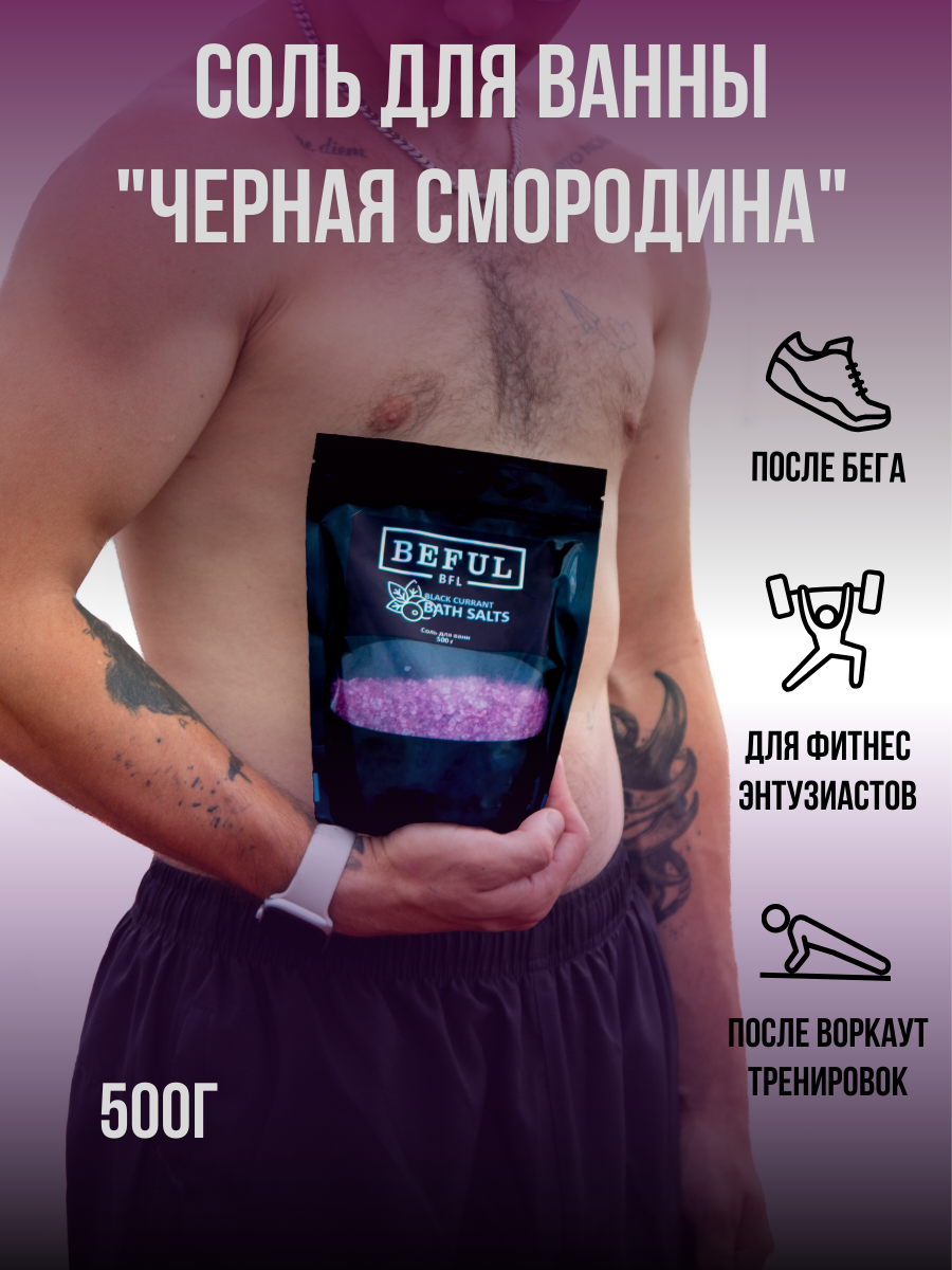 Соль для ванны BLACK CURRANT после беговых тренировок с шиммером и ароматом черной смородины 500 г