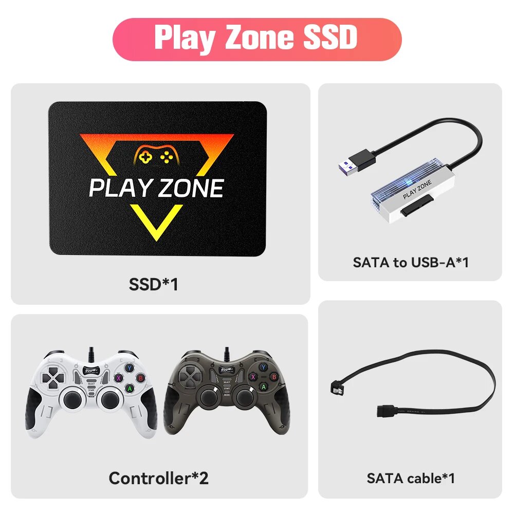 PlayZone 1 ТБ портативная игровая консоль, 1TB SSD-218BW-2, Китай, 1TB