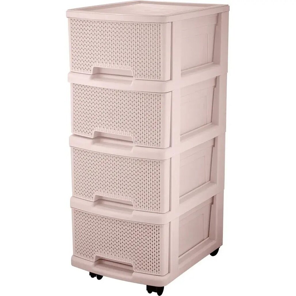 Комод «Ajur» с 4 ящиками на колесиках пластик компактный для малогабаритных помещений 37х73 см бежевый