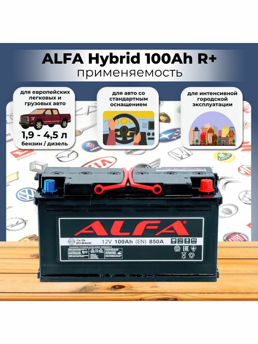 Аккумулятор автомобильный 100 Ач ALFA battery Hybrid R 12V стартерный акб 100 ампер автомобильный обратная полярность
