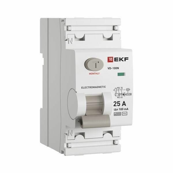 Выключатель дифференциального тока 2п 25А 100мА тип AC 6кА ВД-100N электромех. PROxima EKF E1026M25100