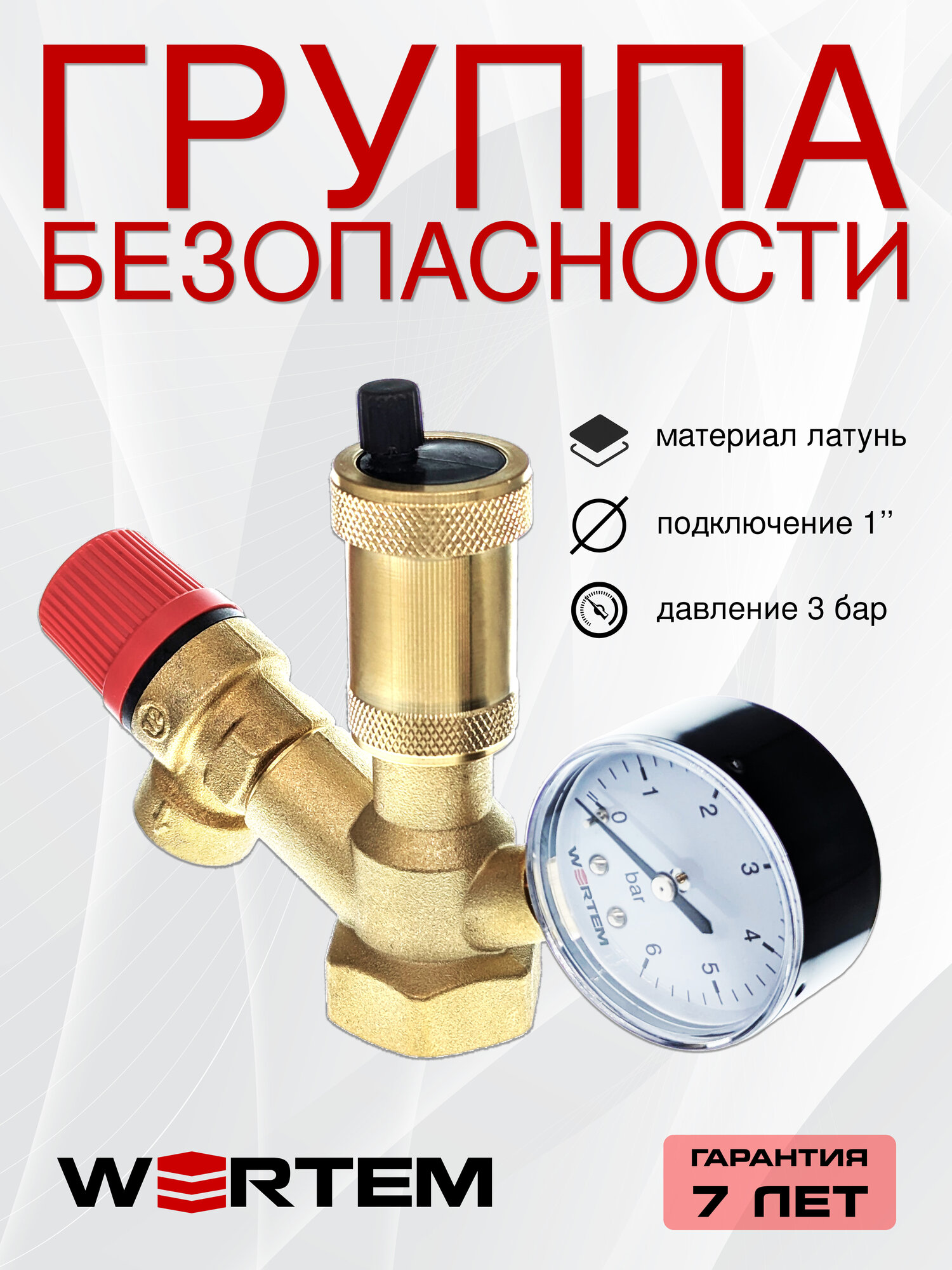 Группа безопасности для отопления (мини 3 bar) 1" WERTEM (латунь)