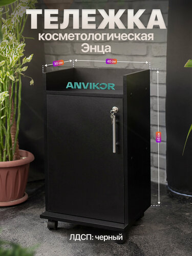 Изображение товара Косметологическая тележка тумба ЛДСП с дверцей на замке и полками Энца черный