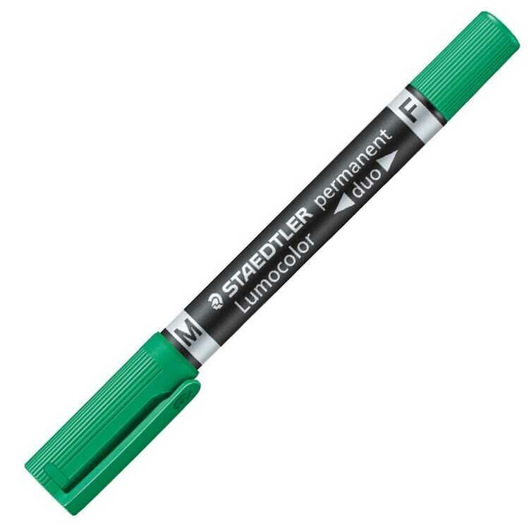 Маркер перманентный STAEDTLER двусторонний зеленый круглый 06 мм / скошенный 15-4 мм