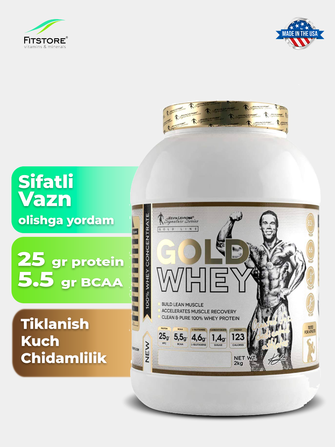 Высококачественный сывороточный протеин Кevin Levrone Gold Whey 2 кг, со вкусом ваниль