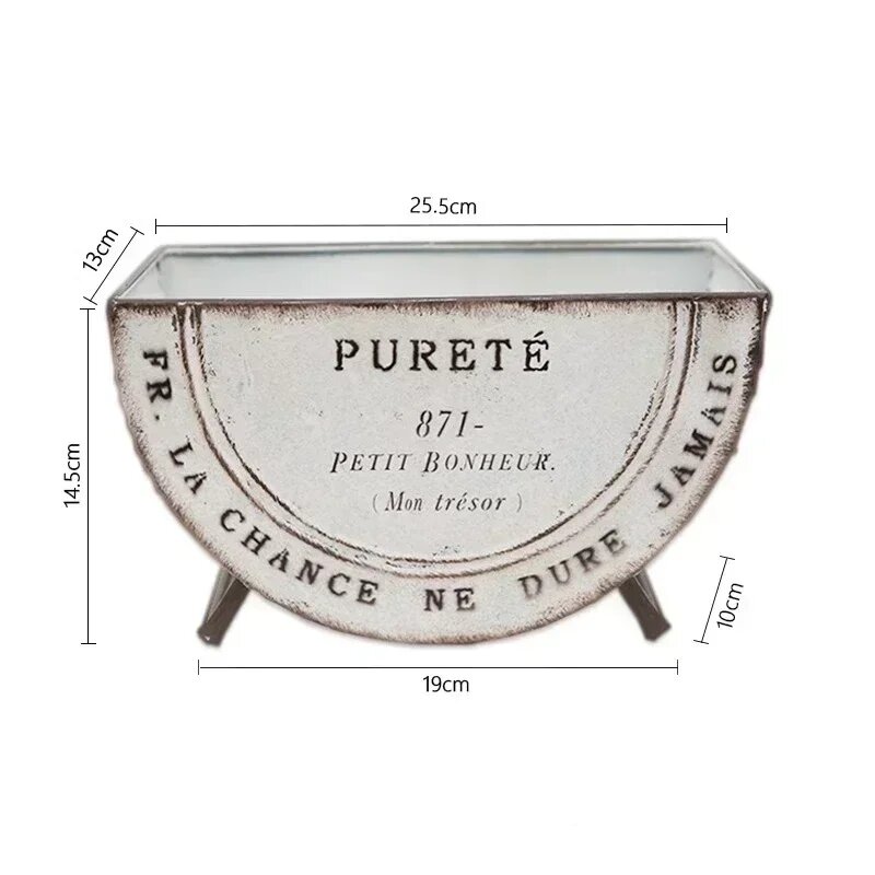 Металлический цветочный горшок полукругом White 25x13x14cm