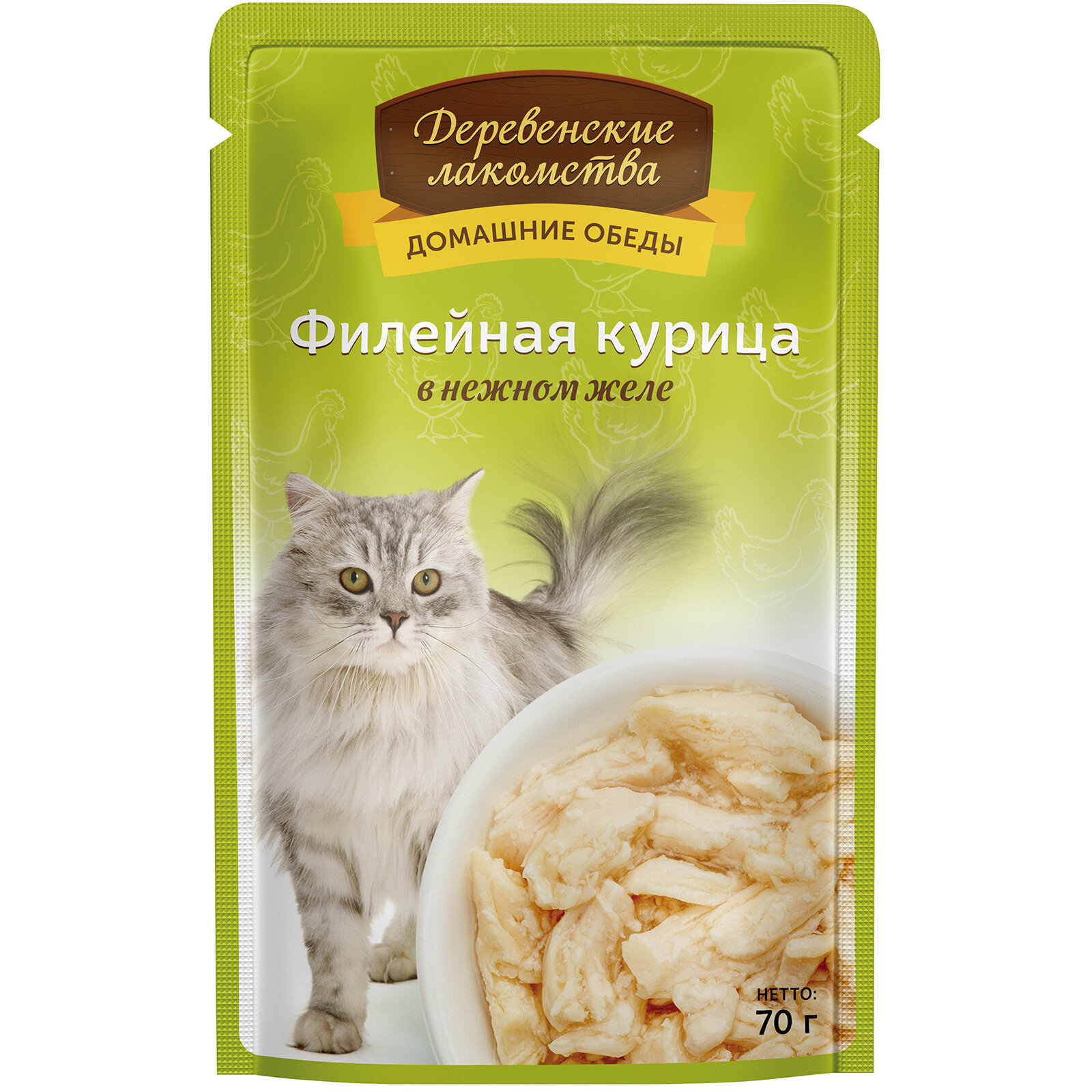 Деревенские лакомства Корм влаж. филейная курица в нежном желе д/кошек пауч 70г