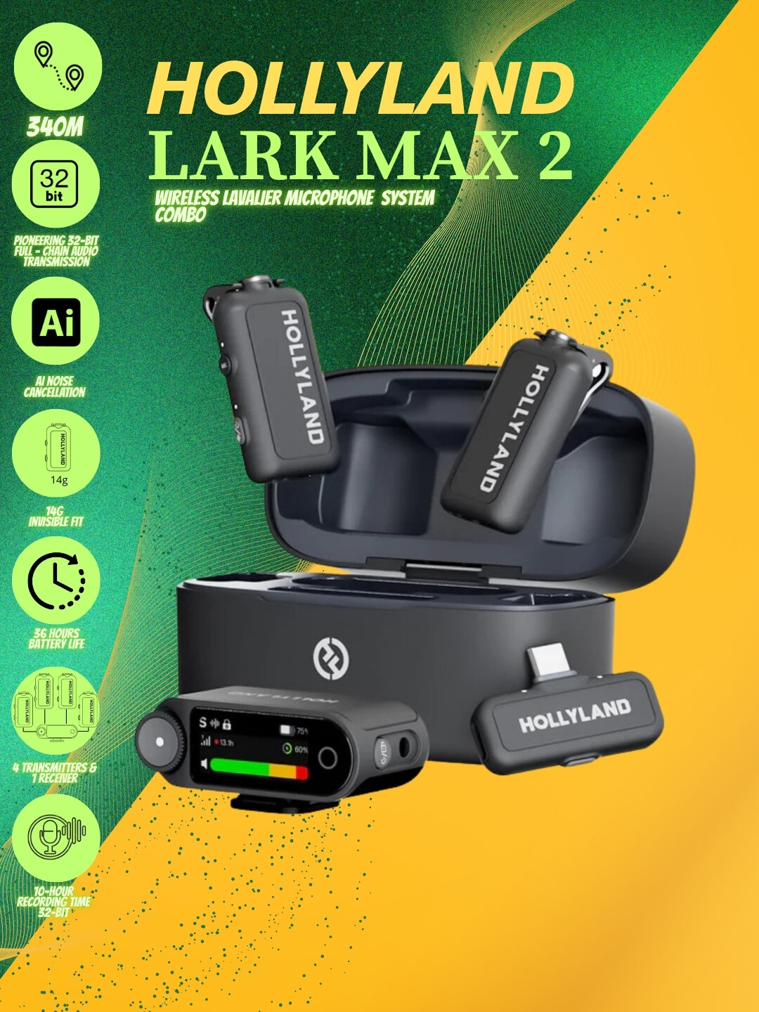 Радиосистема Hollyland "Lark MAX 2", 2 передатчика и 2 приемника