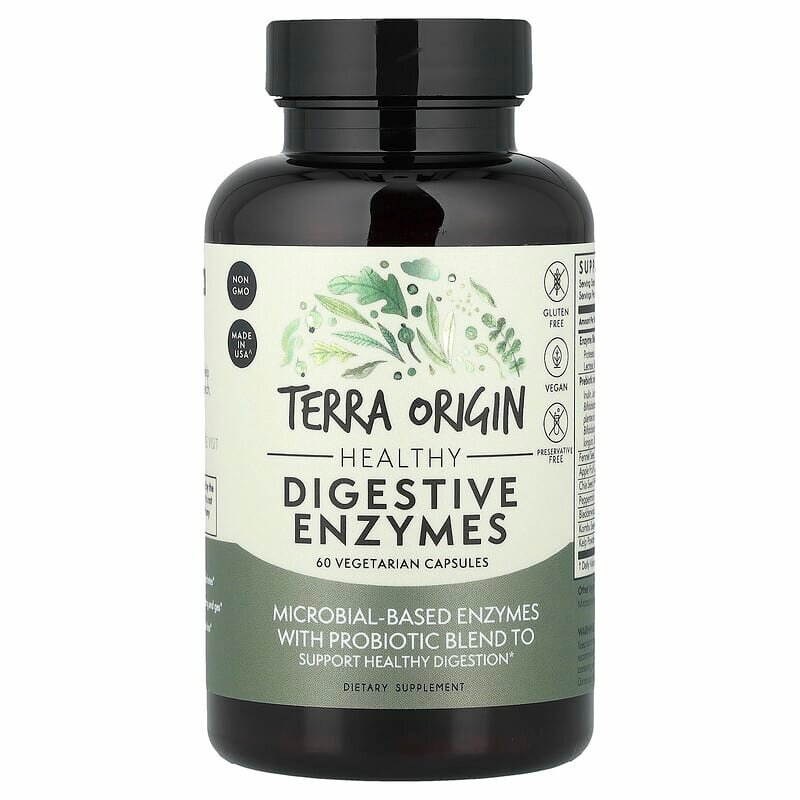 Terra Origin, пищеварительные ферменты, 60 капсул, улучшает пищеварение